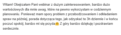 Opinia uczestniczki webinaru 2